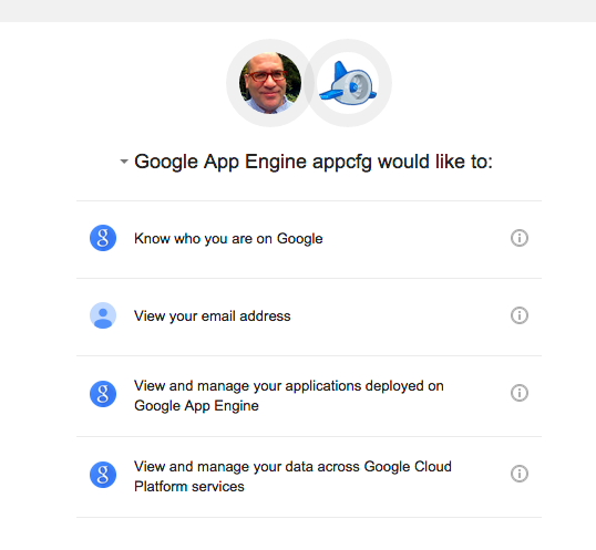 Screen shot of Google App Engine appcfg permissions page