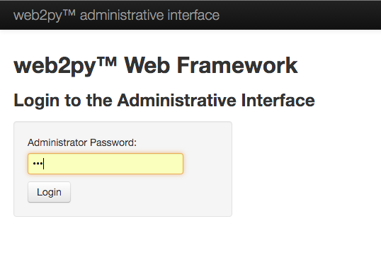 Screen shot of the web2py admin login