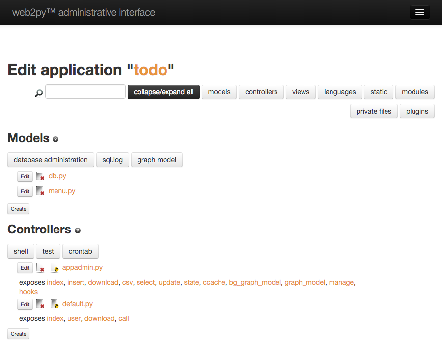 Screen shot of the Edit Application page for the todo application