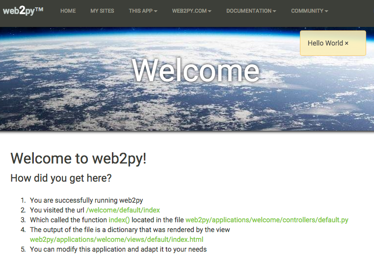 Screen shot of web2py welcome app